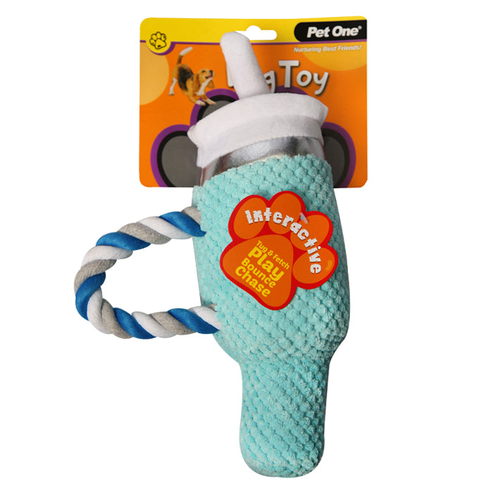 Pet One Dog Toy Plush Blue Bottle With Straw 15x28cm