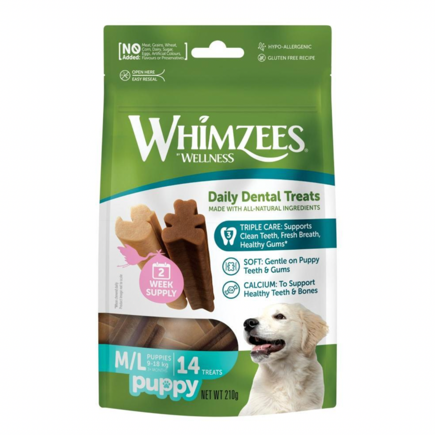 Whimzees Puppy Dental Chews for Medium and Large Breeds – 14 Pack Value Bag, grain-free and vegetarian