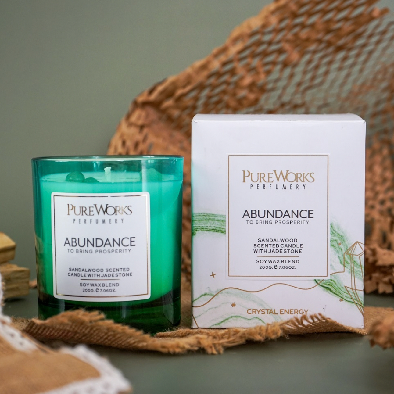 Abundance Sandalwood with Jade Crystal Energy Candle