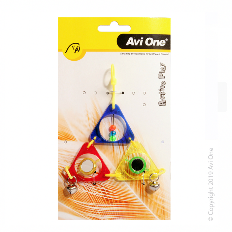 Avi One Bird Toy - Triangle Pyramid With Mirror Beads And Bell 16cm