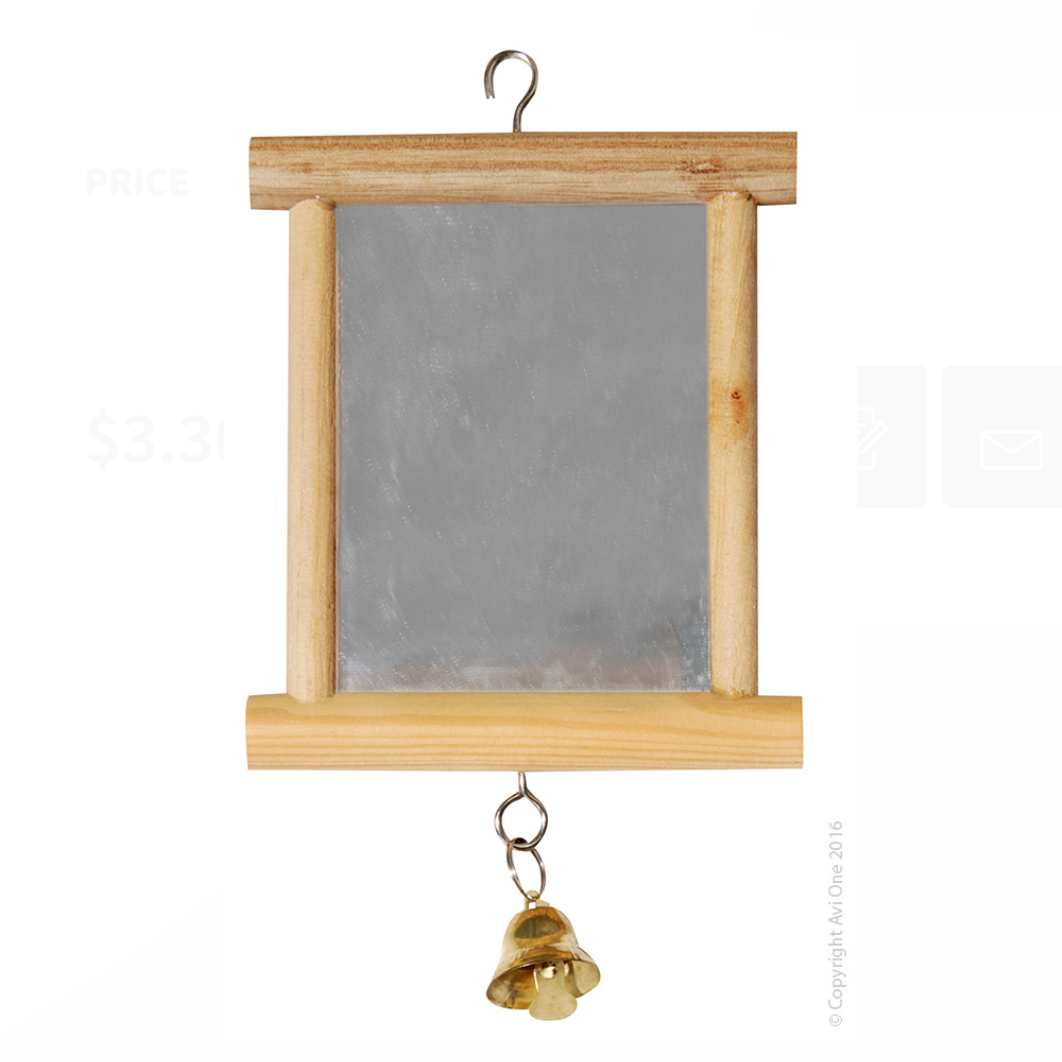Avi One Bird Toy - Wood Framed Mirror W/bell 15x10cm