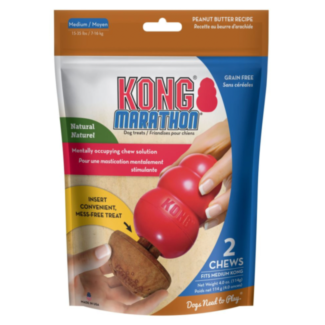 Kong 2 Marathon Dog Treats Peanut Butter Medium