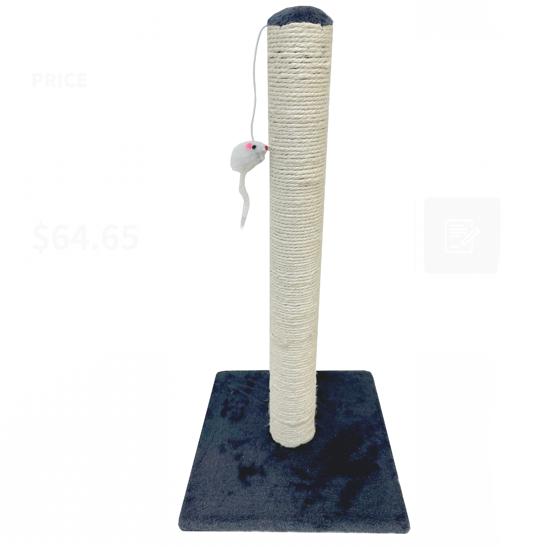 Pet One - Cat Sisal Post & Toy Tall Dark Grey 29x29x60cm