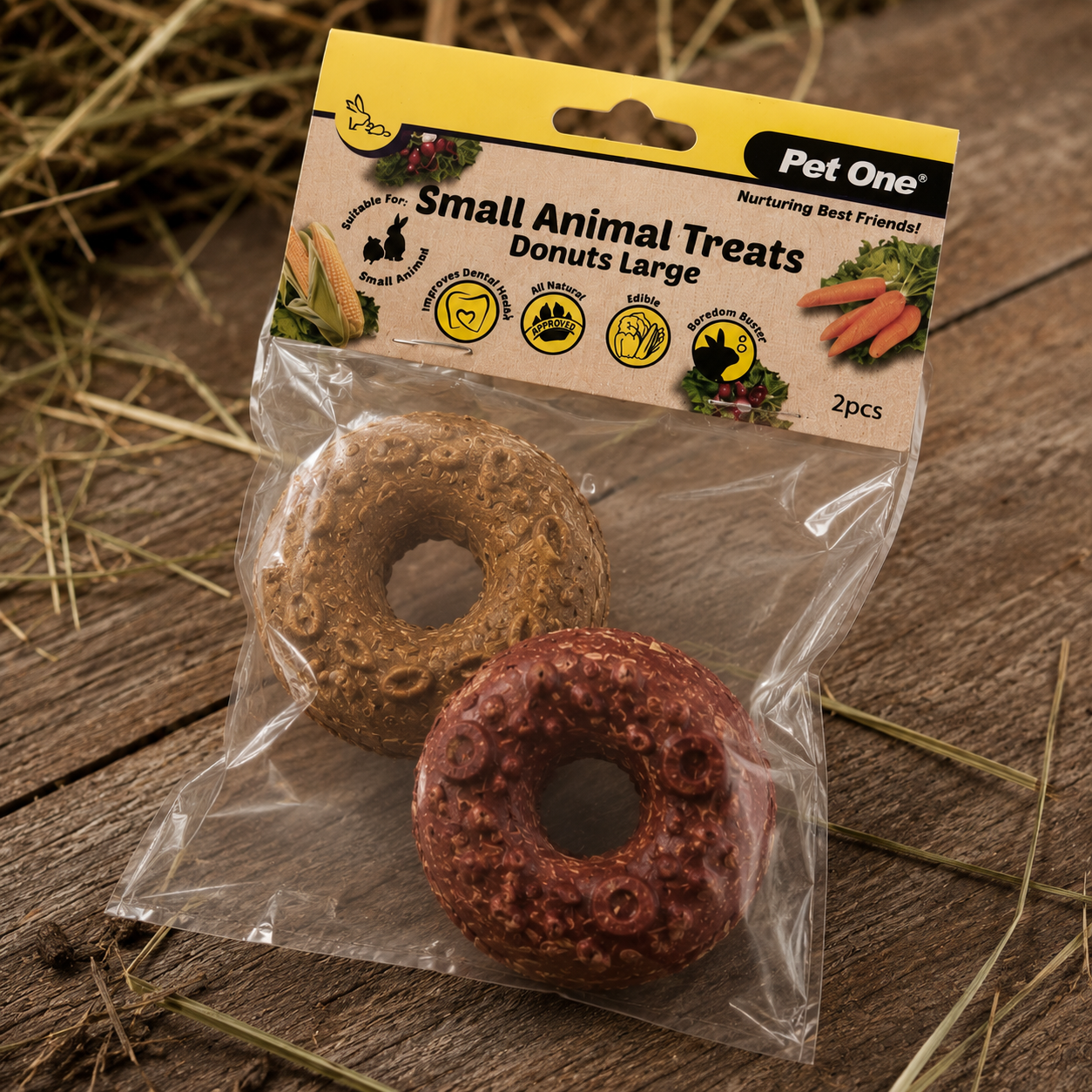 Pet One Small An Treat Donuts Large 2pcs Yellow/Red