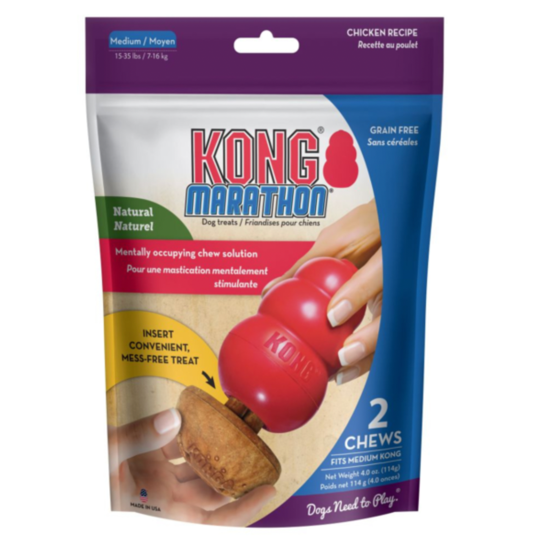 KONG Marathon Medium chicken dog chews in a two-pack