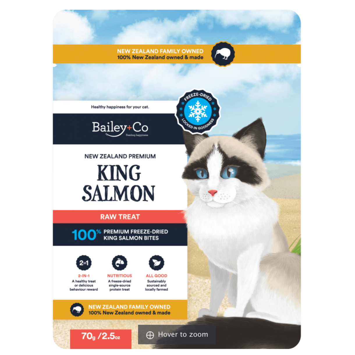 "Bailey+Co Freeze-Dried Salmon Cat Bites – 70g NZ Omega-Rich Treats for Cats"