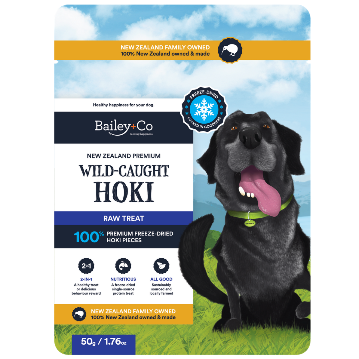 Bailey+Co Freeze-Dried Hoki Dog Treats – 50g Bag of NZ-Sourced Fish Bites for Skin, Coat & Joint Support