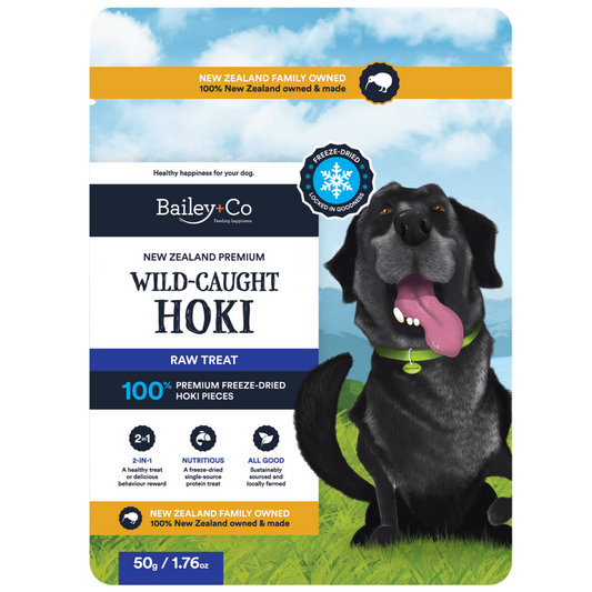 Bailey+Co Freeze-Dried Hoki Dog Treats – 50g Bag of NZ-Sourced Fish Bites for Skin, Coat & Joint Support