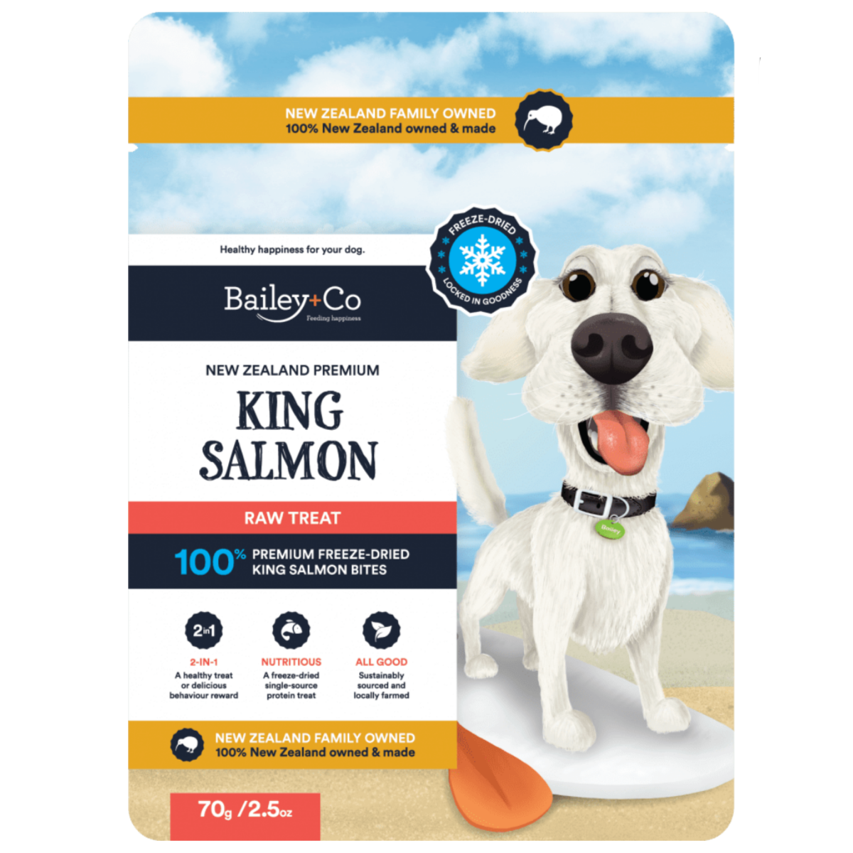 "Bailey+Co Freeze-Dried Salmon Dog Treats – 70g Bag of Omega-Rich NZ Salmon Bites"
