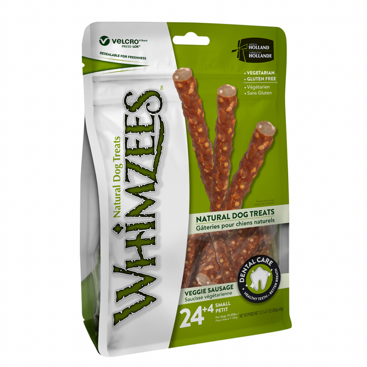Whimzees Veggie Sausages Small Dog Dental Chews – 28 Pack Value Bag, vegetarian and grain-free