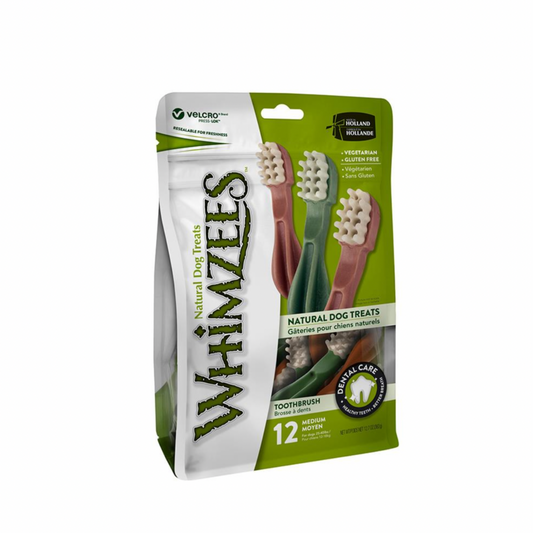 Whimzees Medium Toothbrush Dental Chews – 12 Pack Value Bag for Medium Dogs
