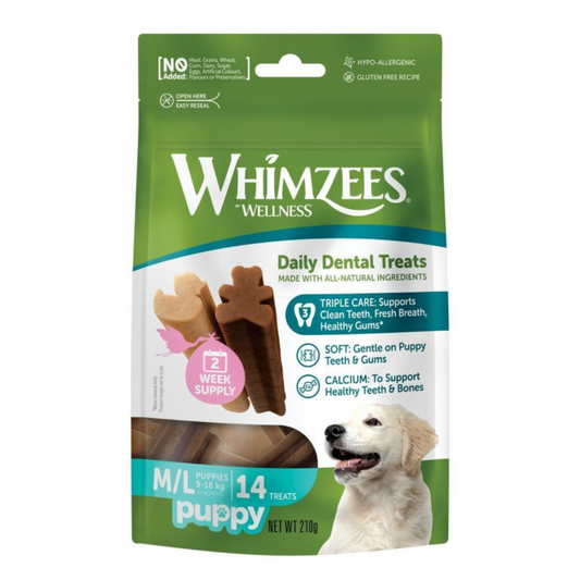 Whimzees Puppy Dental Chews for Medium and Large Breeds – 14 Pack Value Bag, grain-free and vegetarian