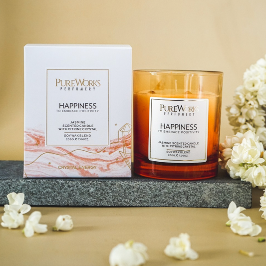 Happiness Jasmine with Citrine Crystal Energy Candle