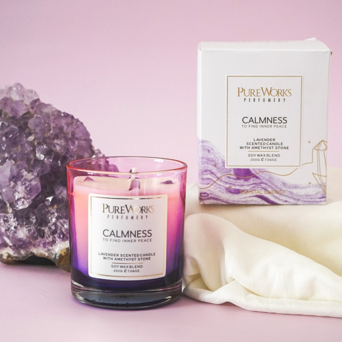Calmness Lavender with Amethyst Crystal Energy Candle