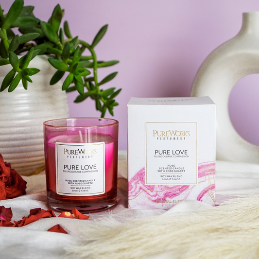 Pure Love Rose with Rose Quartz Crystal Energy Candle