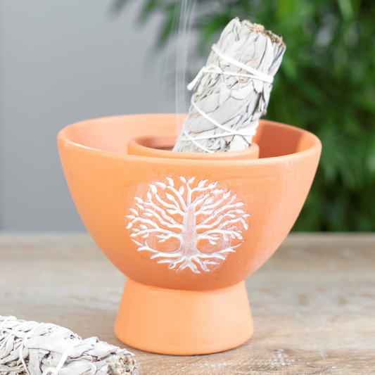 Tree Of Life Natural Terracotta Smudge Bowl