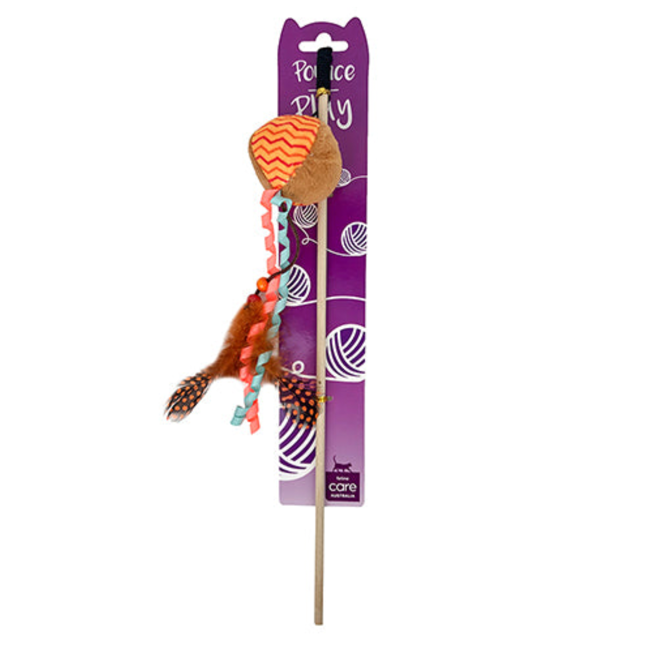 Cat Toy Wand Teaser Orange Ball with Feather