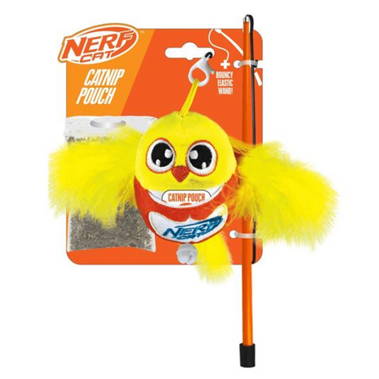 Nerf Cat Toy Plush Bird with Bells & Wand