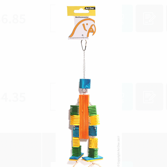 Avi One Parrot Toy - Leather Rope Coloured Wood Block 46cm