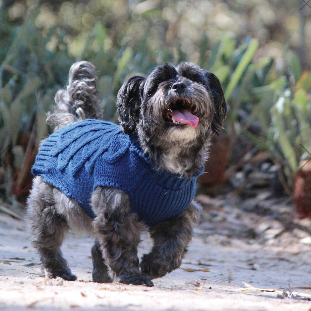 Huskimo Cableknit Chambray blue dog jumper for winter weather
